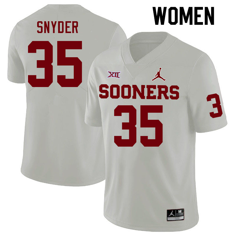 Women #35 Jakeb Snyder Oklahoma Sooners College Football Jerseys Stitched Sale-White - Click Image to Close
